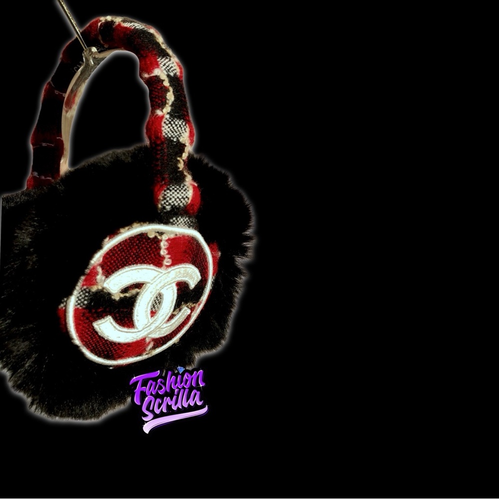 Vintage CHANEL Red and Black Orylag Rabbit Fur Earmuffs RedBlack - Picture 6 of 16